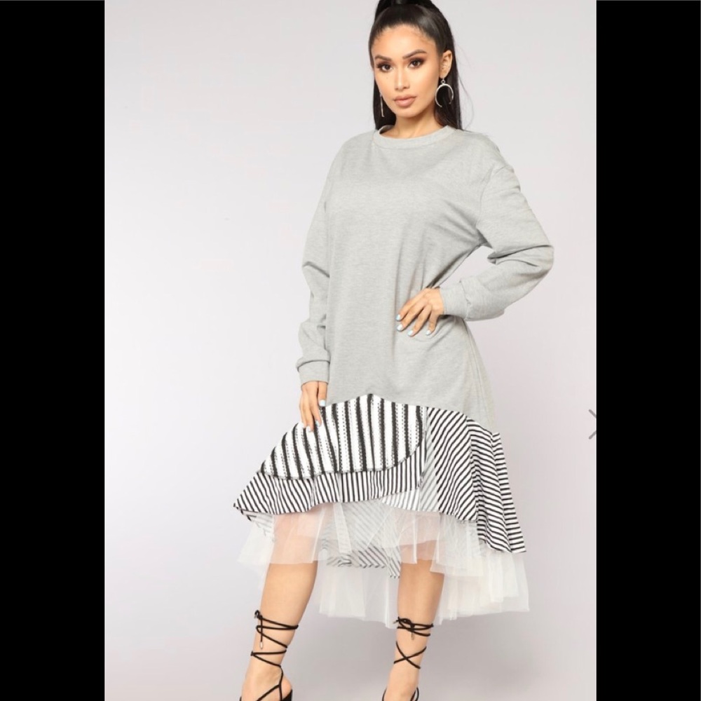 Ruffle Your Feathers Midi Dress Heather Grey